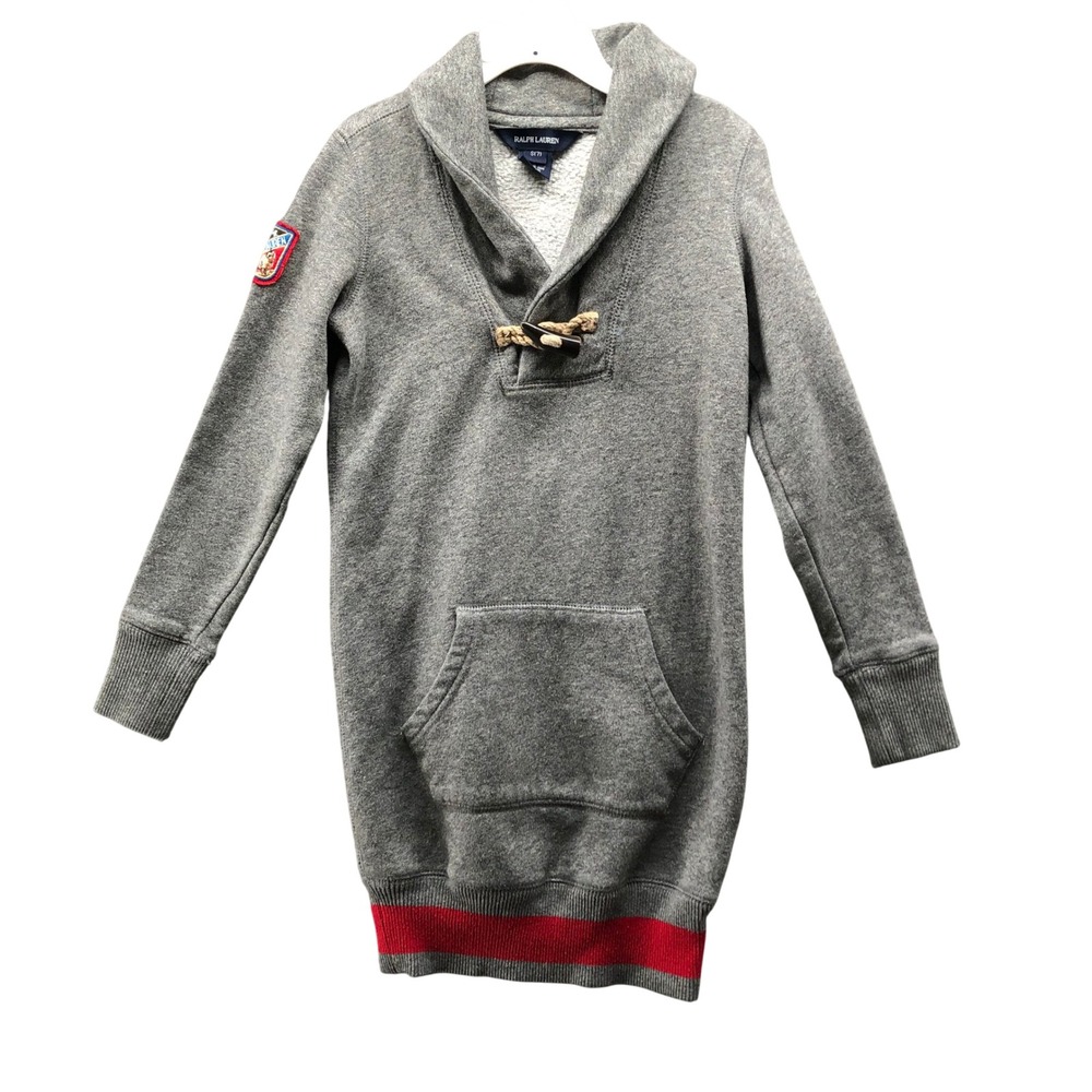 Ralph Lauren Girls Size 7 (S) Sweatshirt Dress Shawl Neck Toggle Gray Pullover
